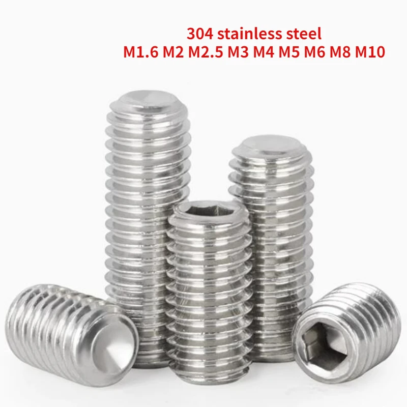 10-200PC M1.6 M2 M2.5 M3 M4 M5 M6 M8 M10 304 Stainless Steel Internal Hexagonal Concave End Set Screw Headless Machine Top Screw