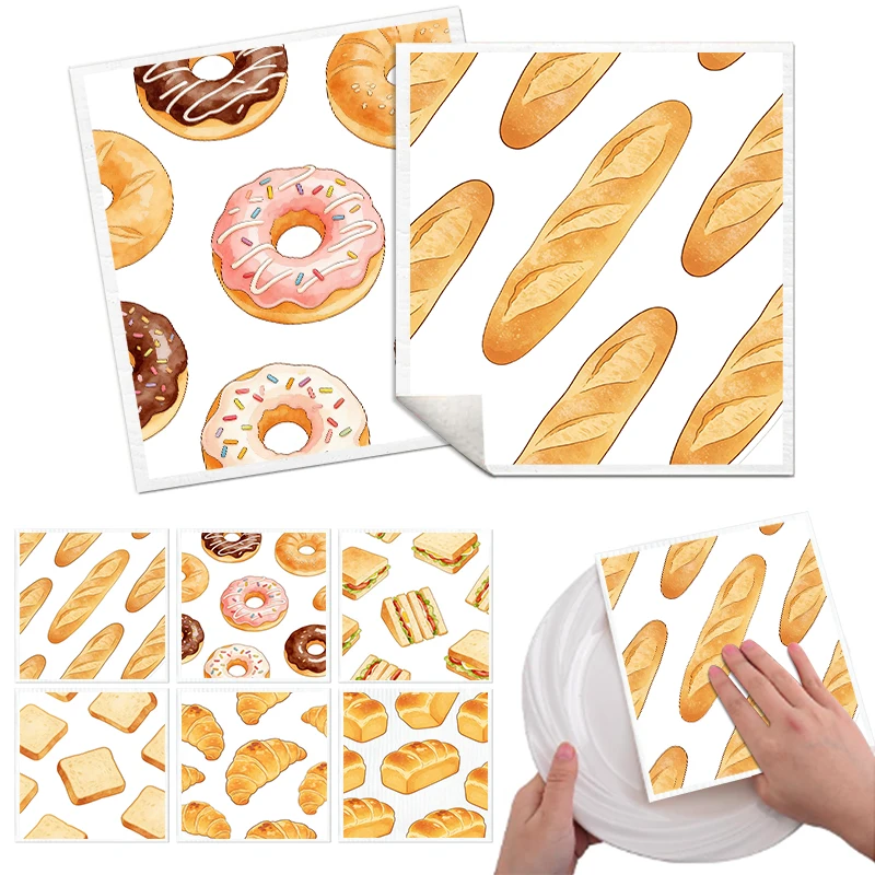 

6 PCS Bread Patterned Household Kitchen Dish Cloths Cleaning Dishcloth Lint Free Reusable Super Absorbent Dish Rags Wipe Towels