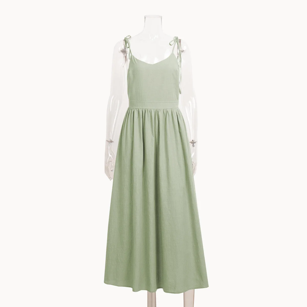 

Pure Cotton V-neck Slip Skirt Women's European and American 2024 Spring New Elegant Elegant Sexy Strap Backless dress