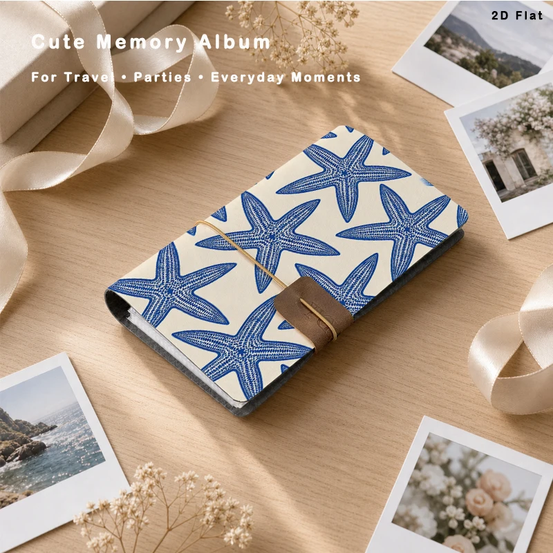 Blue Starfish Ocean‑Style Photo Album 20 Sheets 80 Vertical Pockets for Family Travel Memory Storage Birthday Party Gift Photo C