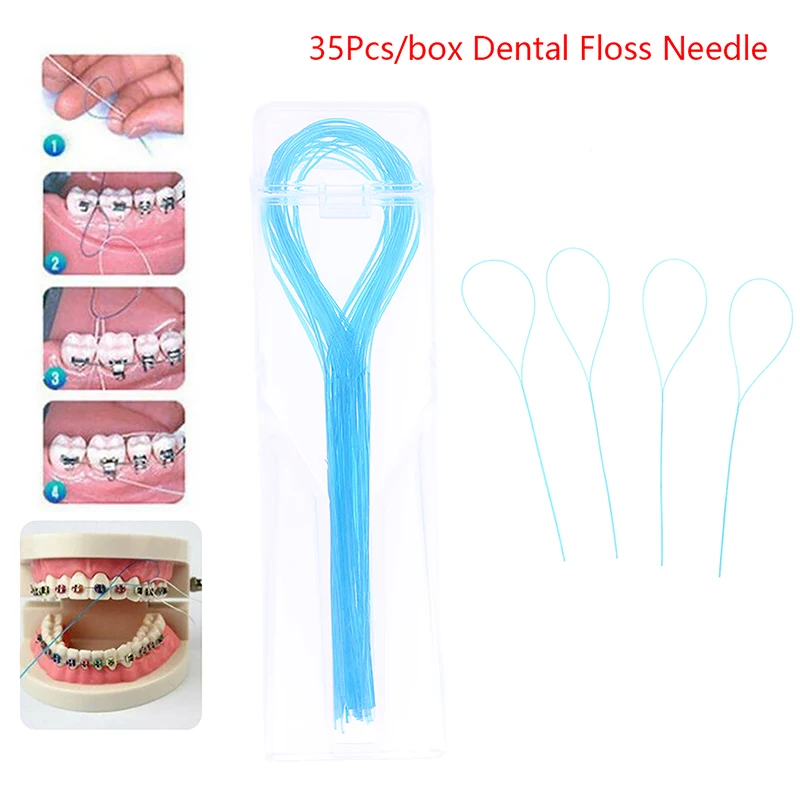 35ชิ้น/เซ็ตไหมขัดฟันฟันฟันที่ใส่เข็มที่ยึดลวดระหว่างเครื่องมือจัดฟัน