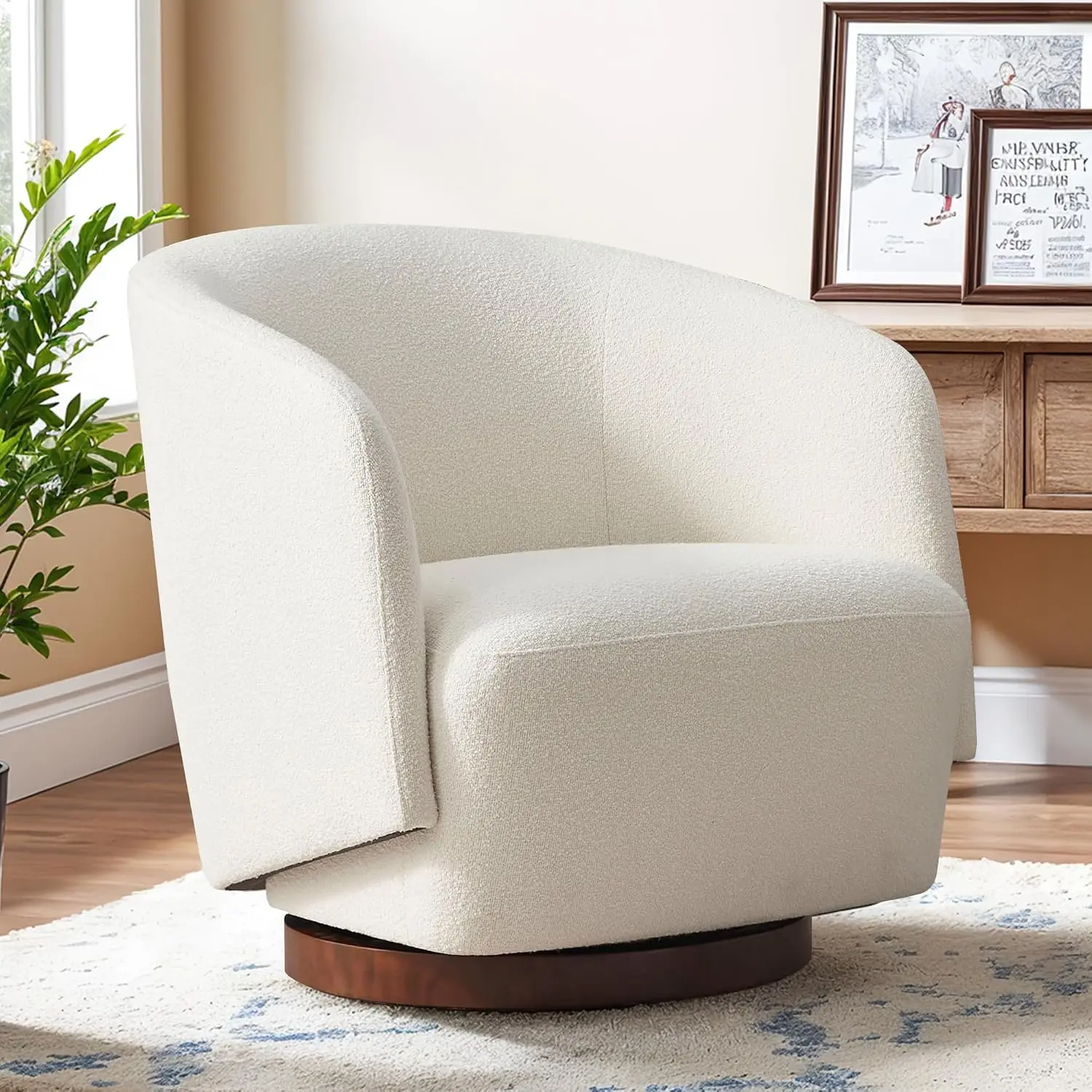 Boucle Swivel Accent Chair Upholstered Armchair No Assembly Living Room Bedroom Office, Customized