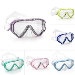 Diving Mask Swimming Goggles Scuba Snorkel Silicone Skirt Tempered Glass Panoramic HD Anti-Fog with Nose Cover for 8-12 Age Kids