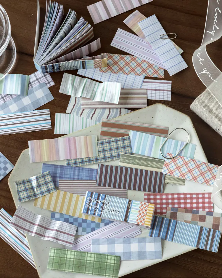 50 Blatt Vintage Washi-Papier-Stickerbuch, Grundfarben-Gittermuster, Scrapbooking, Junk Journal, Deko-Sticker – Detail 13