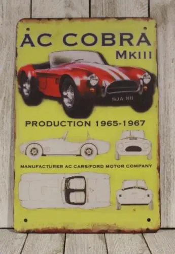 m1, Shelby AC Blechschild im Vintage-Stil, Auto, Ausstellung, Garage, Mechaniker, Aluminium