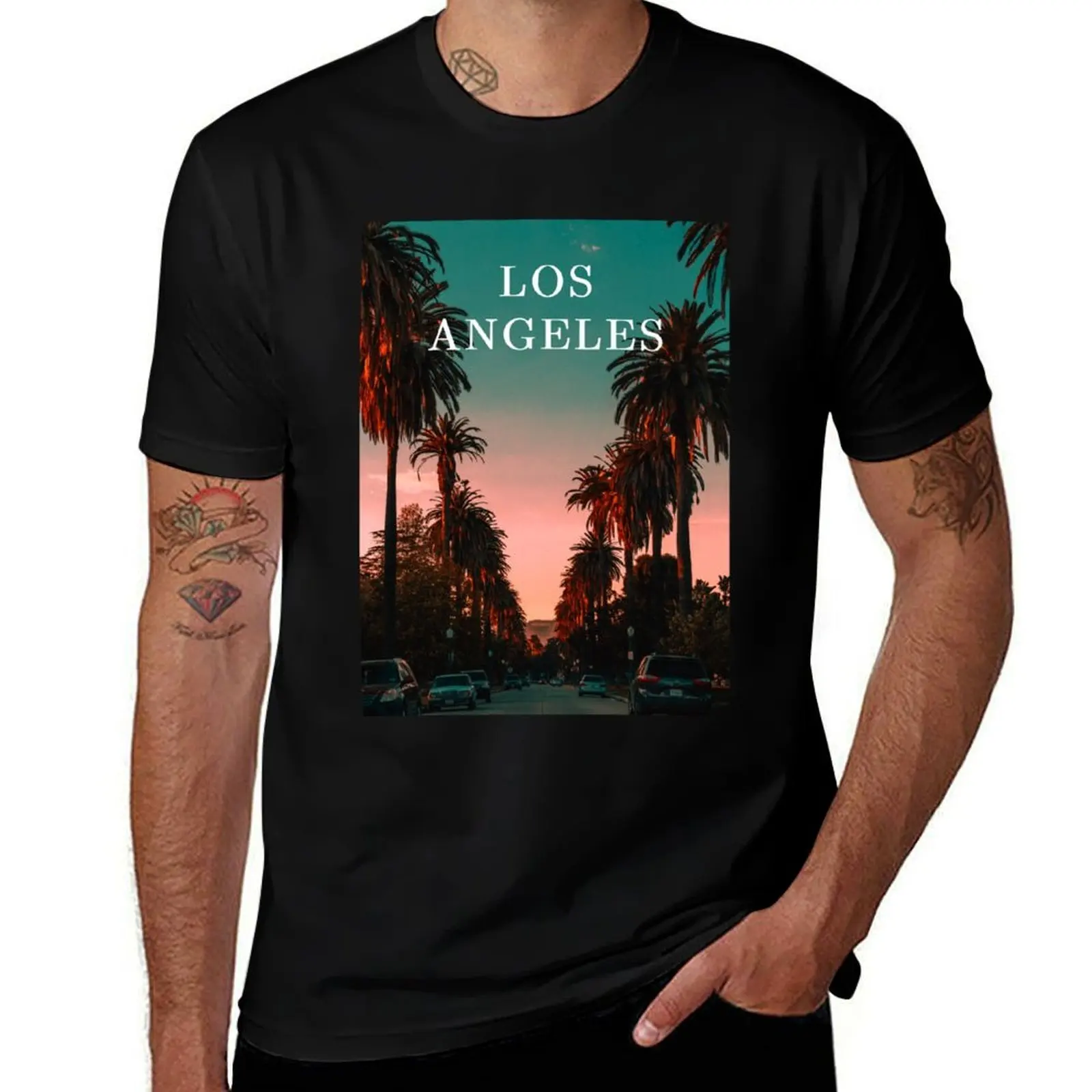 

Sunset in Los Angeles California T-Shirt summer top Man t-shirt graphic t shirt vintage men t shirts high quality