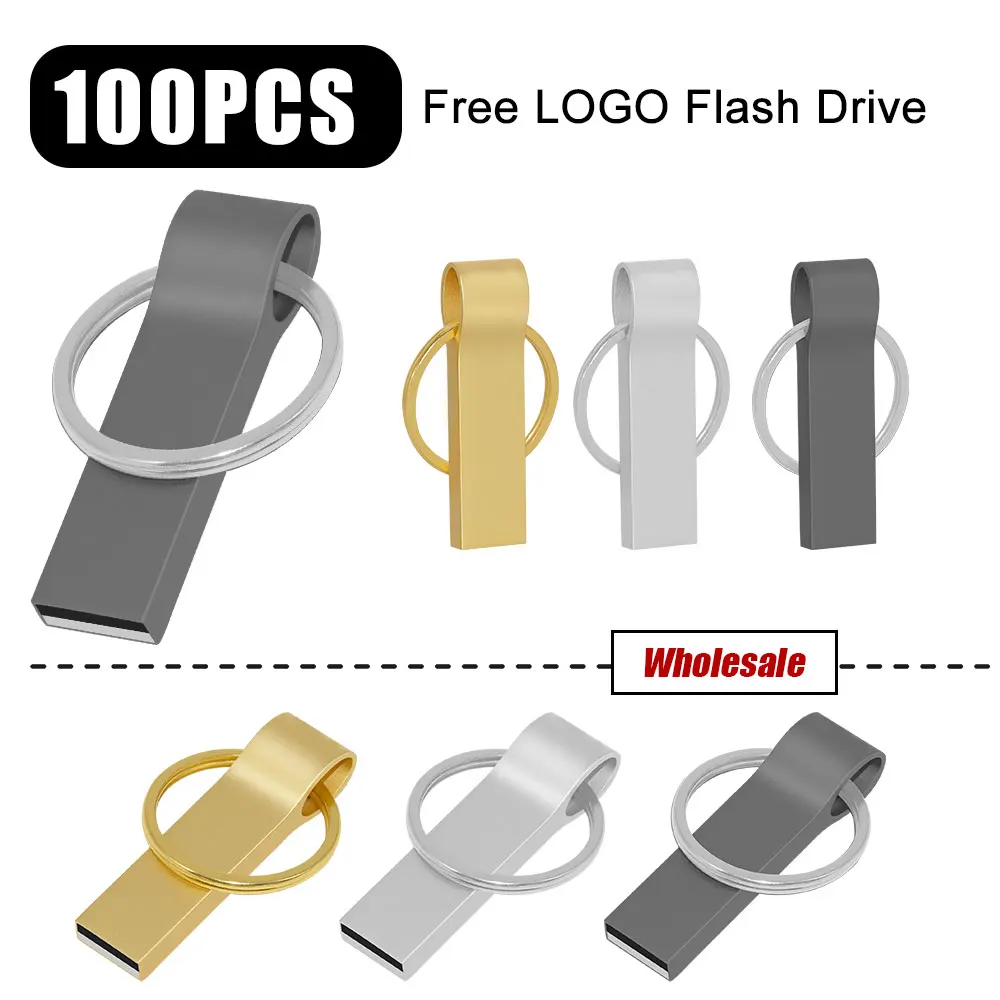 Clé USB en métal avec logo personnalisé gratuit, clé USB 100, clé USB, 4 Go, 8 Go, 16 Go, 32 Go, 64 Go, 2.0 Go, 128 pièces par lot