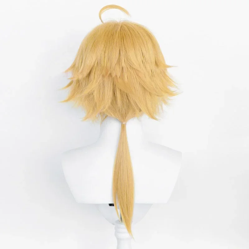 Genshin Impact Thoma Cosplay Wig Increased Hair Volume Three-dimensional Fluffy Design With Horn Yellow Wigs for Genshin Coser