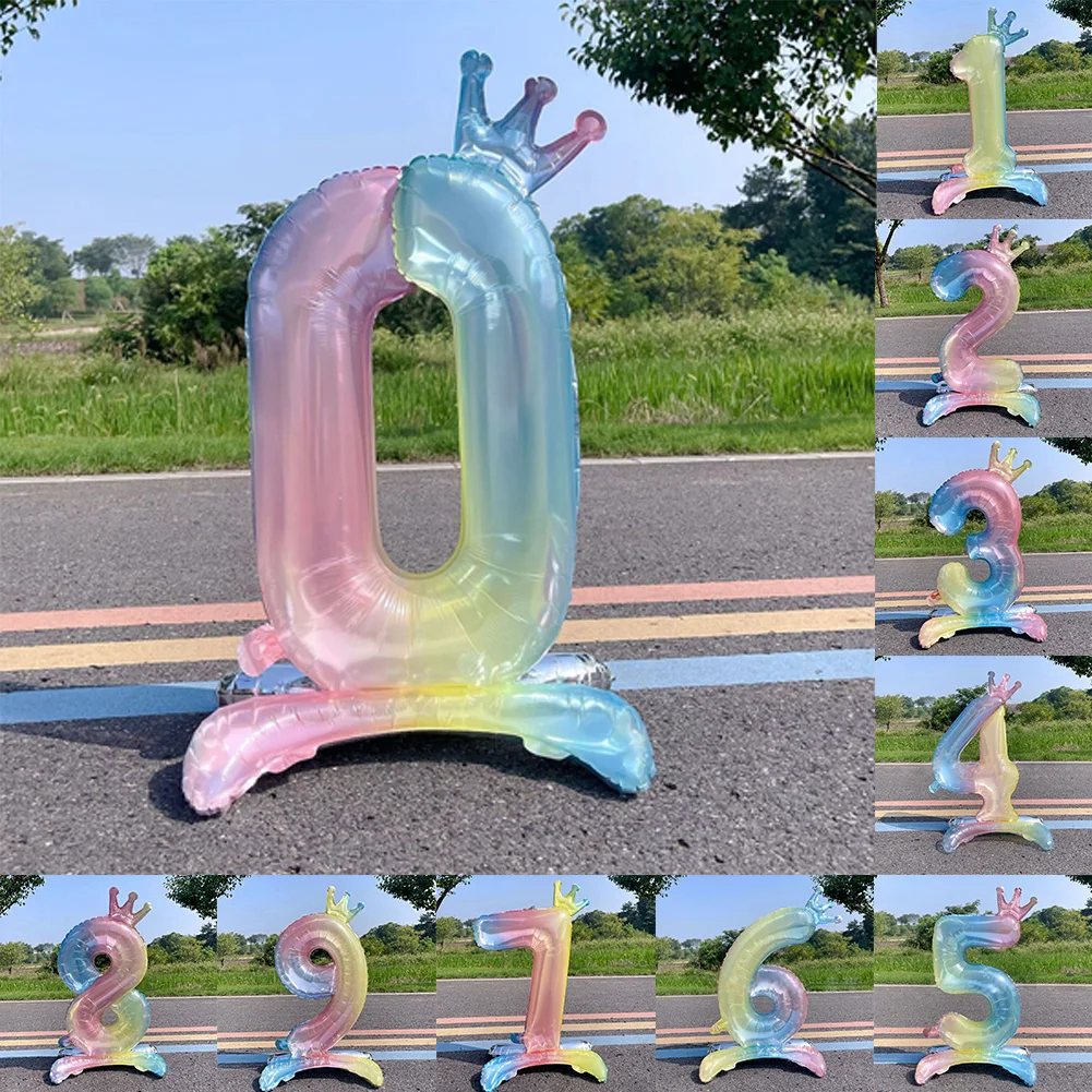 32 Inch Gradient Number Stand Foil Balloons with Crown Figures Globos 0-9 Birthday Party Decorations Wedding Baby Shower