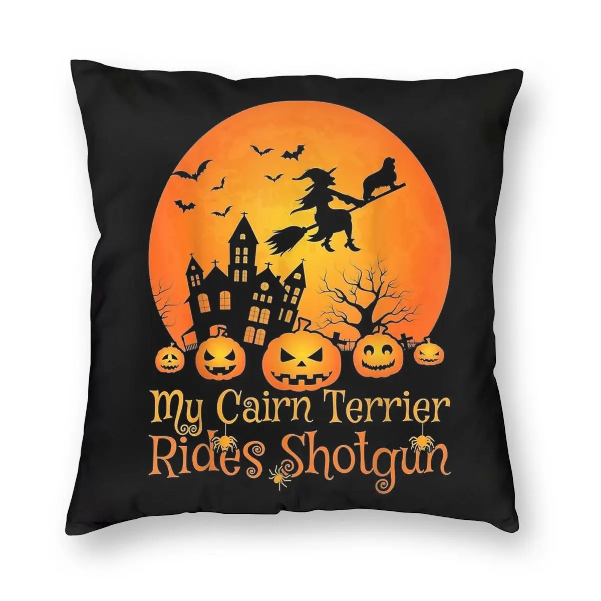 Cairn Terrier Rides Witch Pumpkin Halloween Pillowcase Polyester Cushion Cover Decorations Throw Pillow Case Cover Chair Zipper