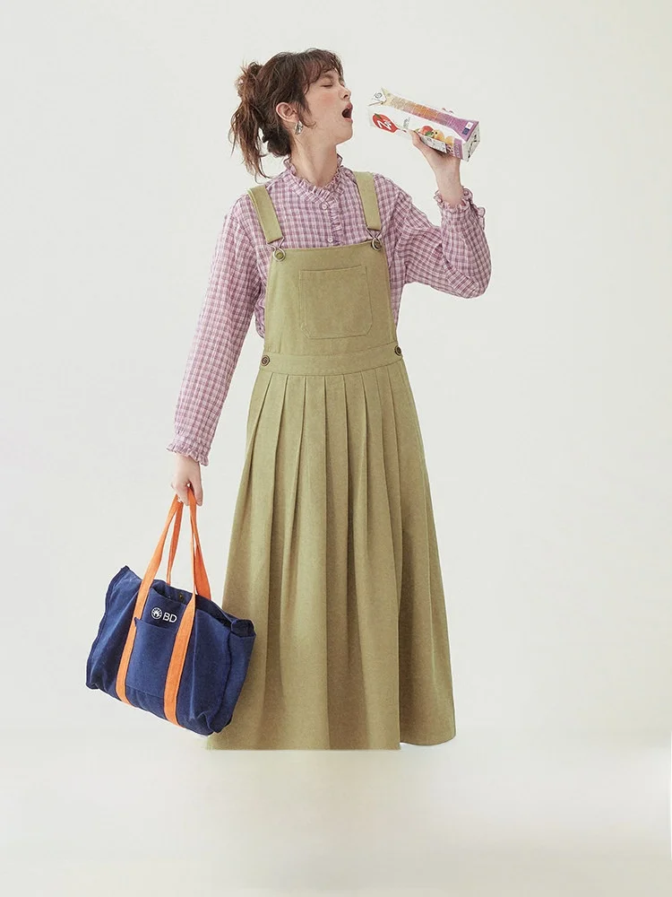 

AMUU Original Korean Sle Pure Color Pleated Blouse Skirt Women's Spring New Sle Layered Dr Bal A-Line Dr