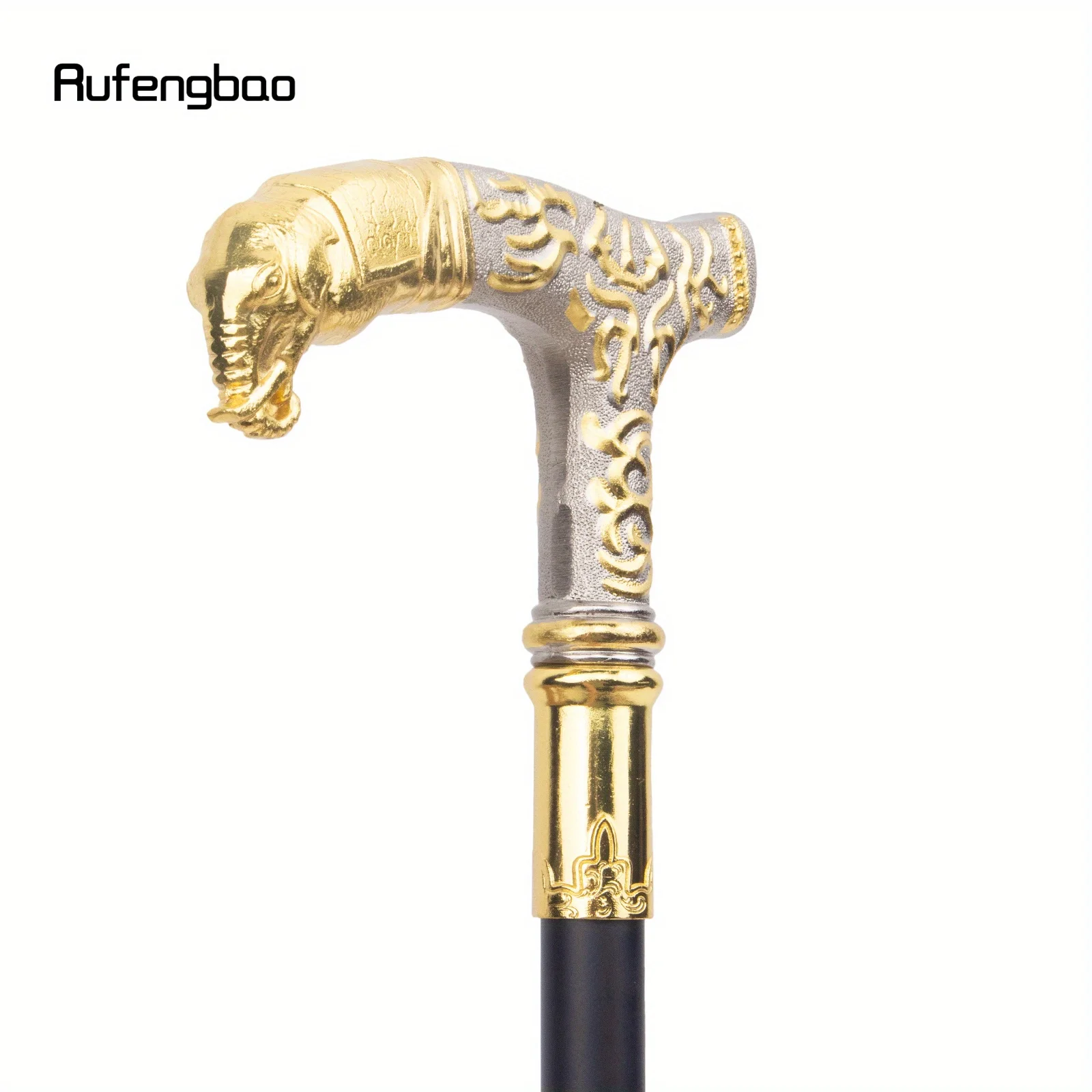 Golden White Elephant Handle Luxury Pattern Walking Stick Fashion Walking Stick Cane Knob Crosier Performance Stage Cane 93cm