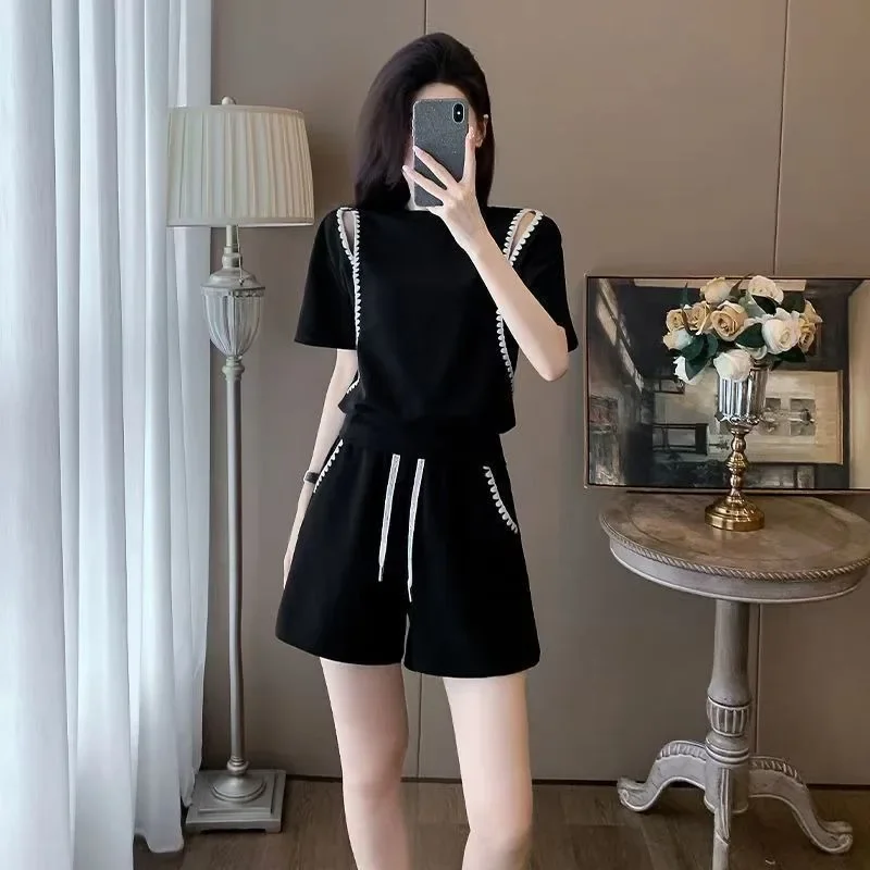 

Women's Casual Sportswear Suit 2025 Summer New Fashion Thin Fashion Loose Short-sleeved Top Shorts 2 Two Piece Set Women Outfits
