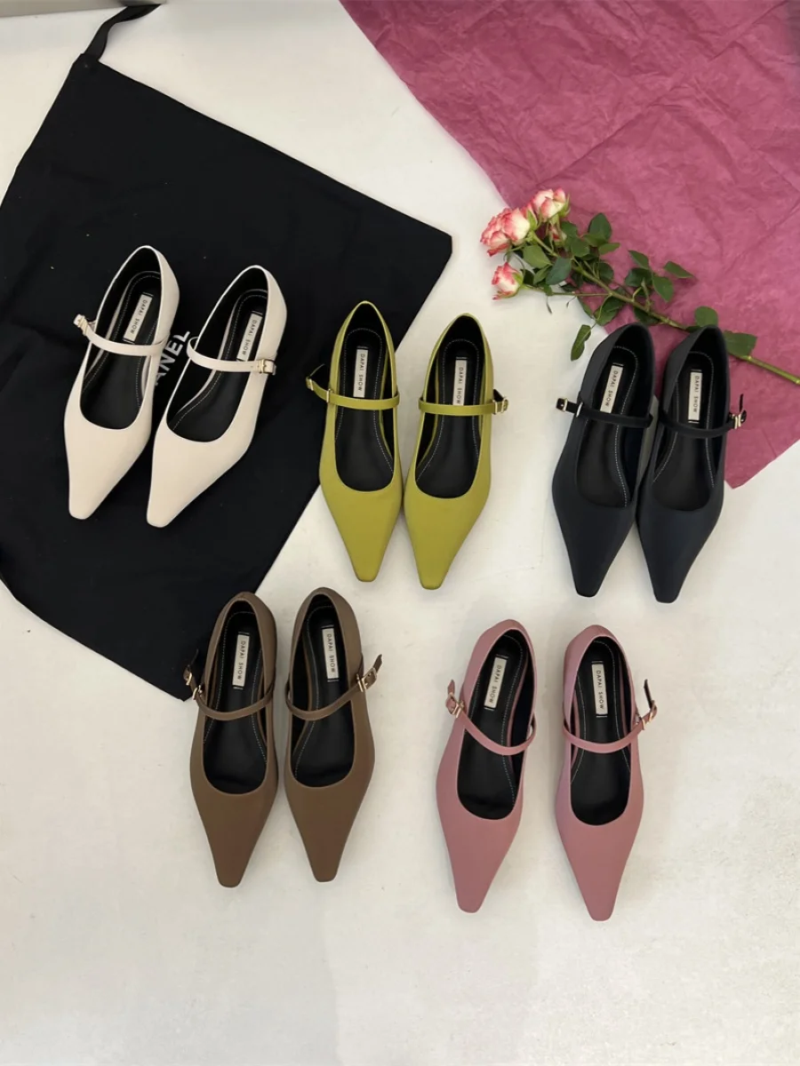 

Korean Shoes Pointed Toe Autumn Casual Female Sneakers Dress Flats Women Shallow Mouth All-Match 2023 Retro Fall Grandma Comfort