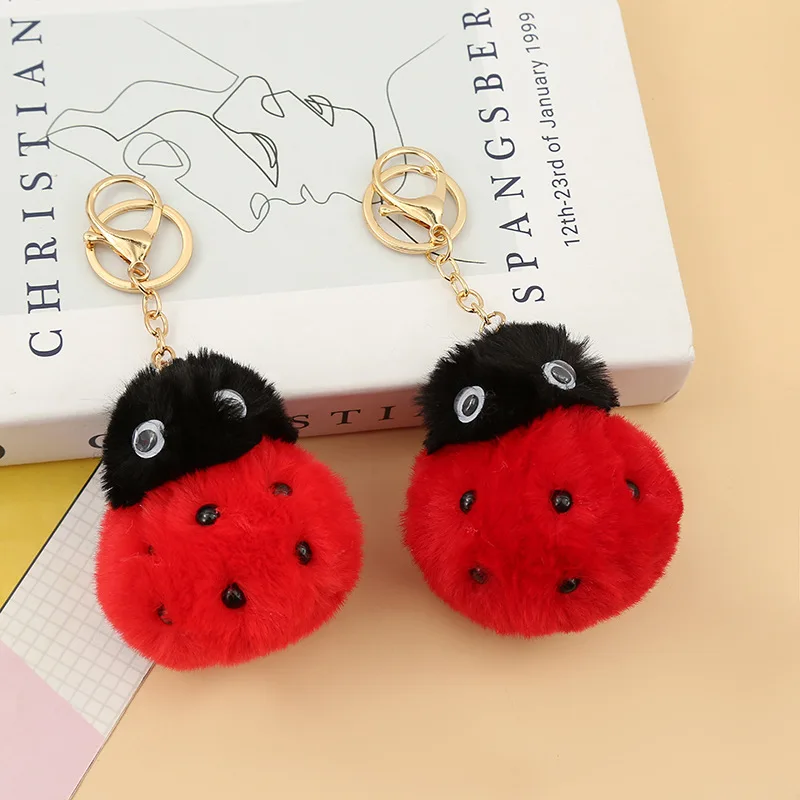 Cartoon Animal Plush Keychain Fur Ball Seven Star Ladybug Stuffed Small Toy Doll Bag Pendant Key Chain School Stationery Decora