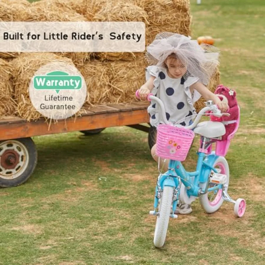 Bicicleta Maggie Girls de 12-20 pulgadas para niños de 2 a 13 años, bicicleta estilo princesa con asiento de muñeca, cesta, ruedas de entrenamiento, múltiples colores