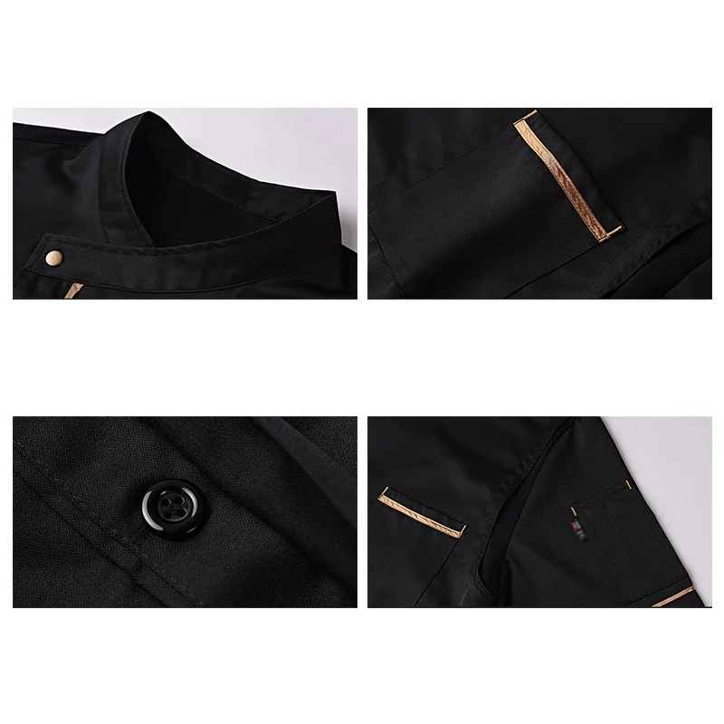 Chaqueta de Chef de manga corta negra, uniforme de Chef para hombre, camisas de cocina para restaurante, panadería, cafetería, camarero, abrigo de cocinero, conjunto de delantal