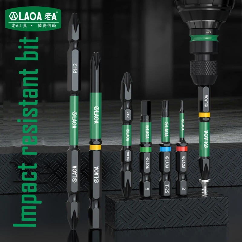 LAOA 2pcs Alloy Steel Non-Slip Impact-Resistant Cross Bit, Plum Blossom Word, Strong Magnetic Hexagon Socket Head