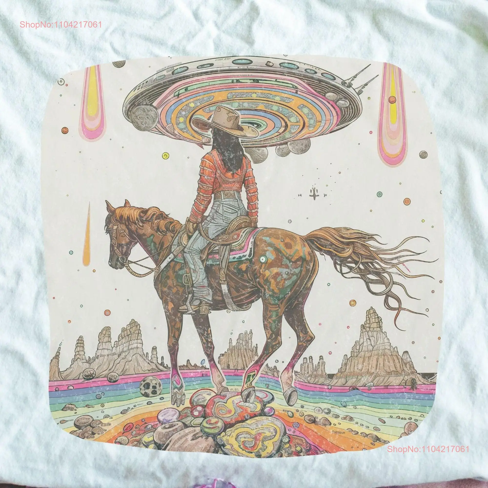 Rainbow Space Cowgirl T Shirt Cosmic Outfit Western Country Girl long or short sleeves