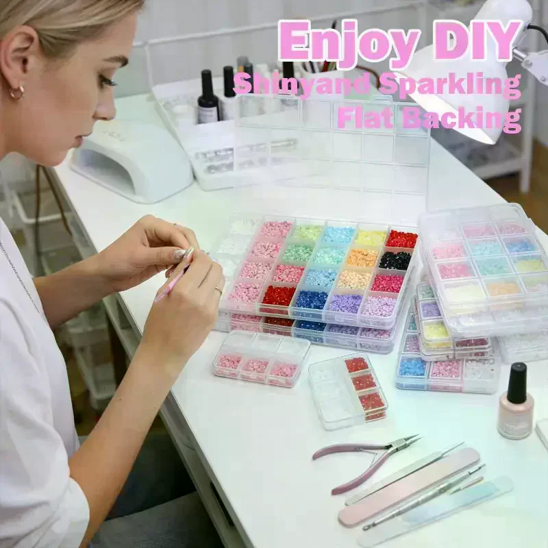 6 Grids 3D Flower Nail Charms Mixed Colors Nail Art Decoration Set for DIY Manicure Salon or Home