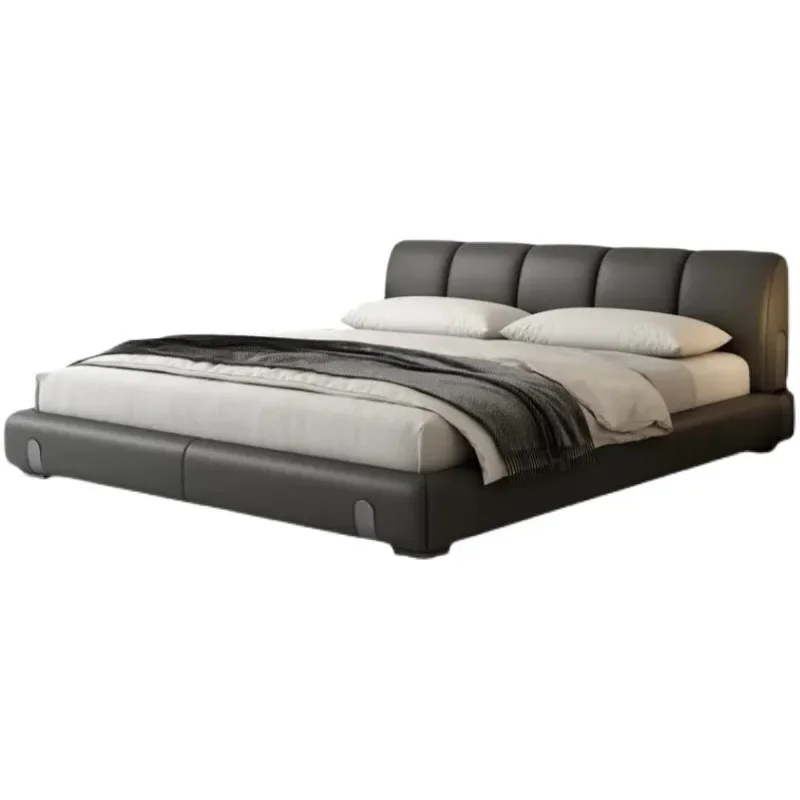 Minimalist leather bed Modern minimalist first-layer cowhide dune bed Master bedroom double bed