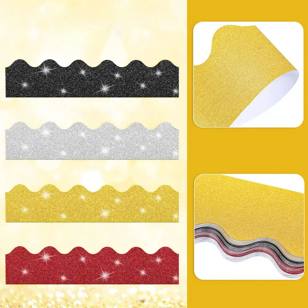 30Pcs Glitter Bulletin Board Border 5 Colors Thick Scalloped Classroom Blackboard Poster Frame Edge Decoration Trim DIY Supply