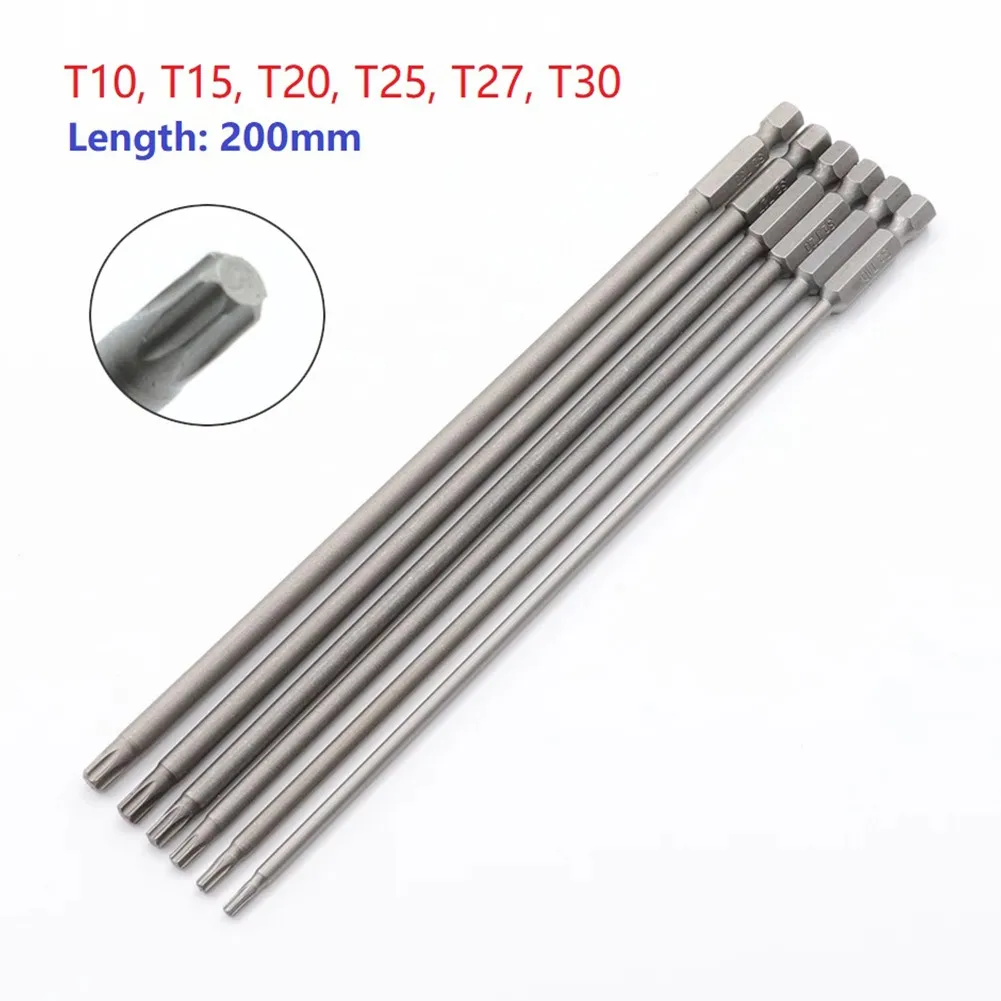 1/6Pcs 200mm Magnetic Torx Screwdriver Bit Alloy Steel T10 T15 T20 T25 T27 T30 Hexagonal Plum Wind Batch Head