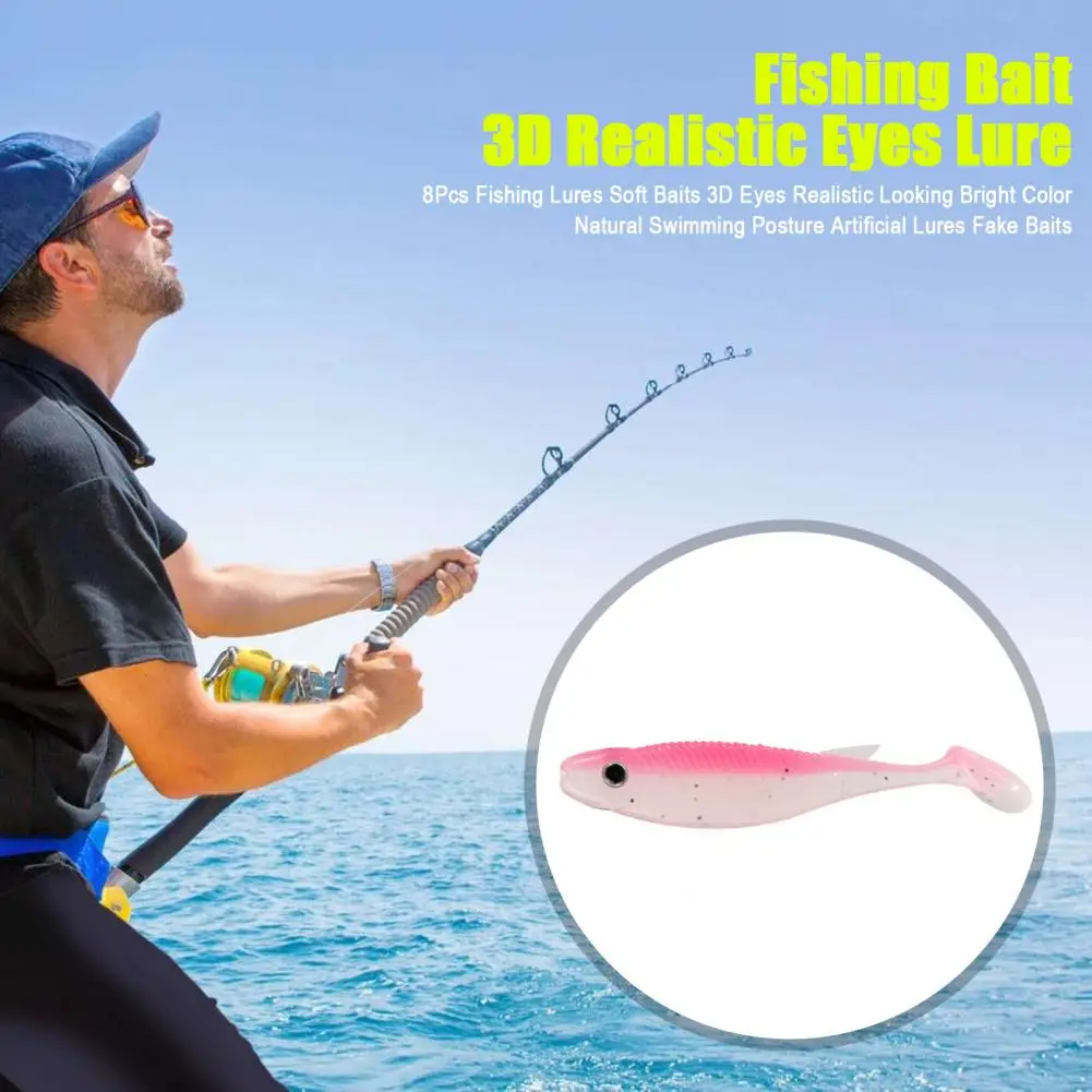 

8Pcs Fishing Lures Soft Baits 3D Eyes Vivid Fishing Bait Bright Color Natural Swimming Posture Artificial Lures Fake Baits