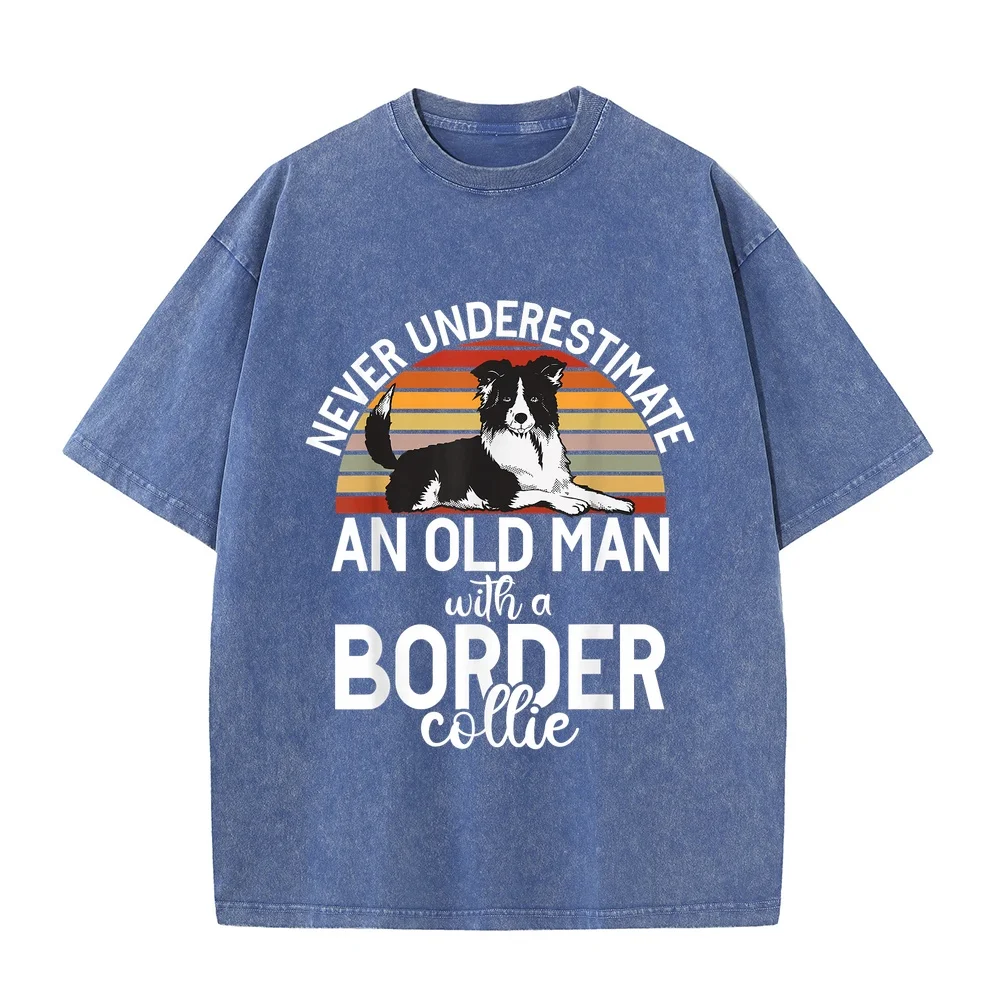 Never Understimate an Old Man with a Border Collie T-Shirt T Shirt Men's Clothing Summer Top Aunt Gift Print Short Cotton