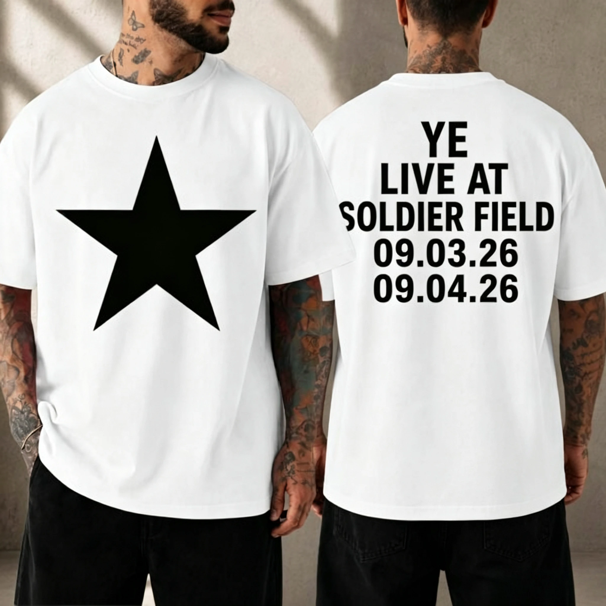 Ye Soldier Field Tour 2026 Graphic T‑shirt Big Star Print Short Sleeve O‑neck Unisex Hip‑Hop Concert Streetwear Summer Tee