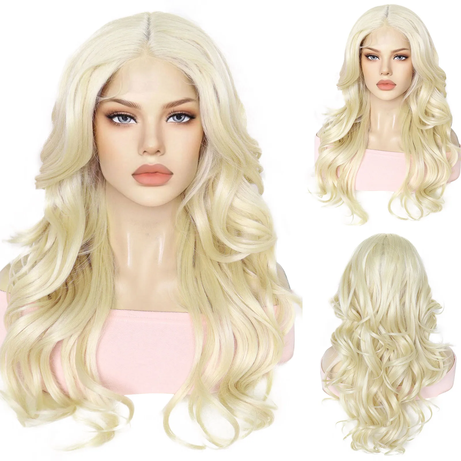 Synthetic 13*4*1 T-Part Lace Blonde Wig with Baby Hair, Long Wavy Premium  Hair Lace Front Wig, Middle Part Style