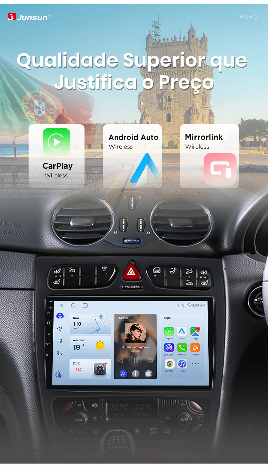 Junsun 8-Kern Autoradio mit Carplay und Android Auto für Mercedes Benz C-Klasse CLK-Klasse S203 W203 W209 A209 2000-2005 GPS DSP – Detail 6