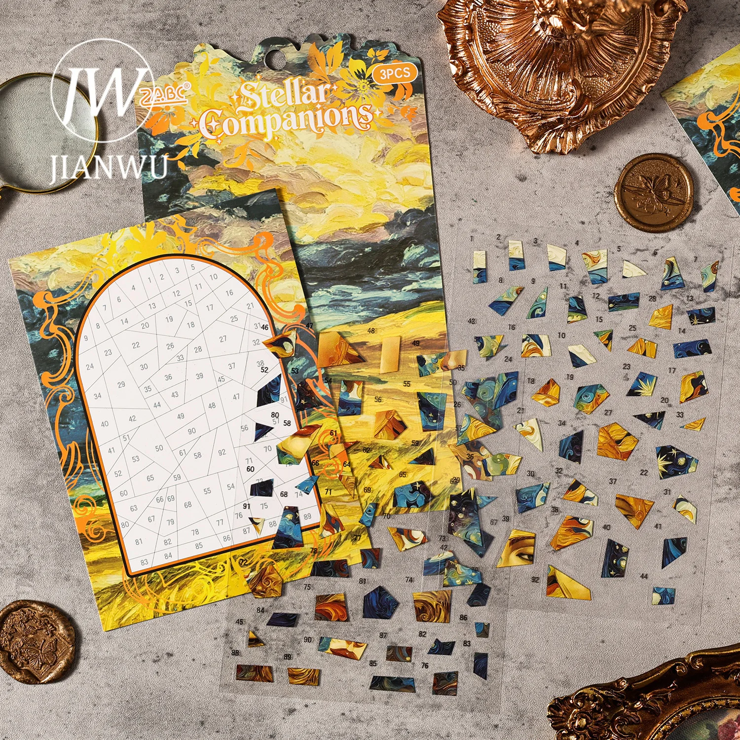 

JIANWU Yuhai Xinyin Series Vintage Character Landscape Material Collage PET Scrap Sticker Creative DIY Journal Stationery