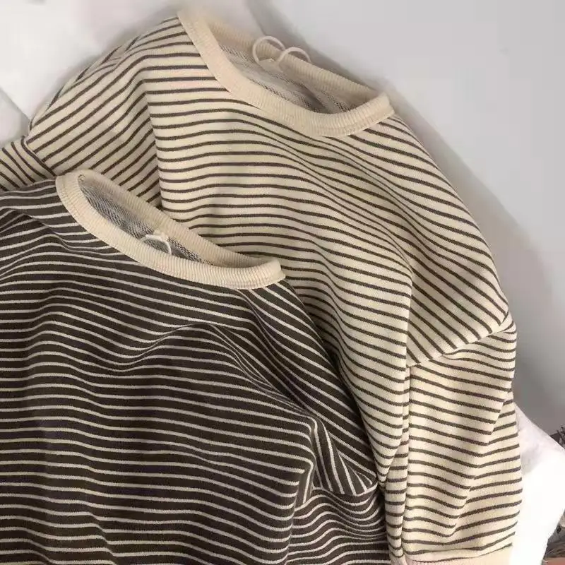 Spring Kids Striped Long Sleeves T-shirt Toddler Girl Loose Bottoming Shirt Boy Baby Casual Tops Fashion Children Cotton Tees