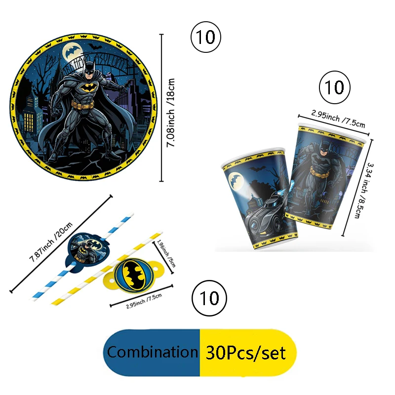 Warner Bros. Batman-Motto Pappteller, Becher, Wimpelkette, Aufkleber – Happy Birthday Party Deko Einweggeschirr-Set – Detail 6
