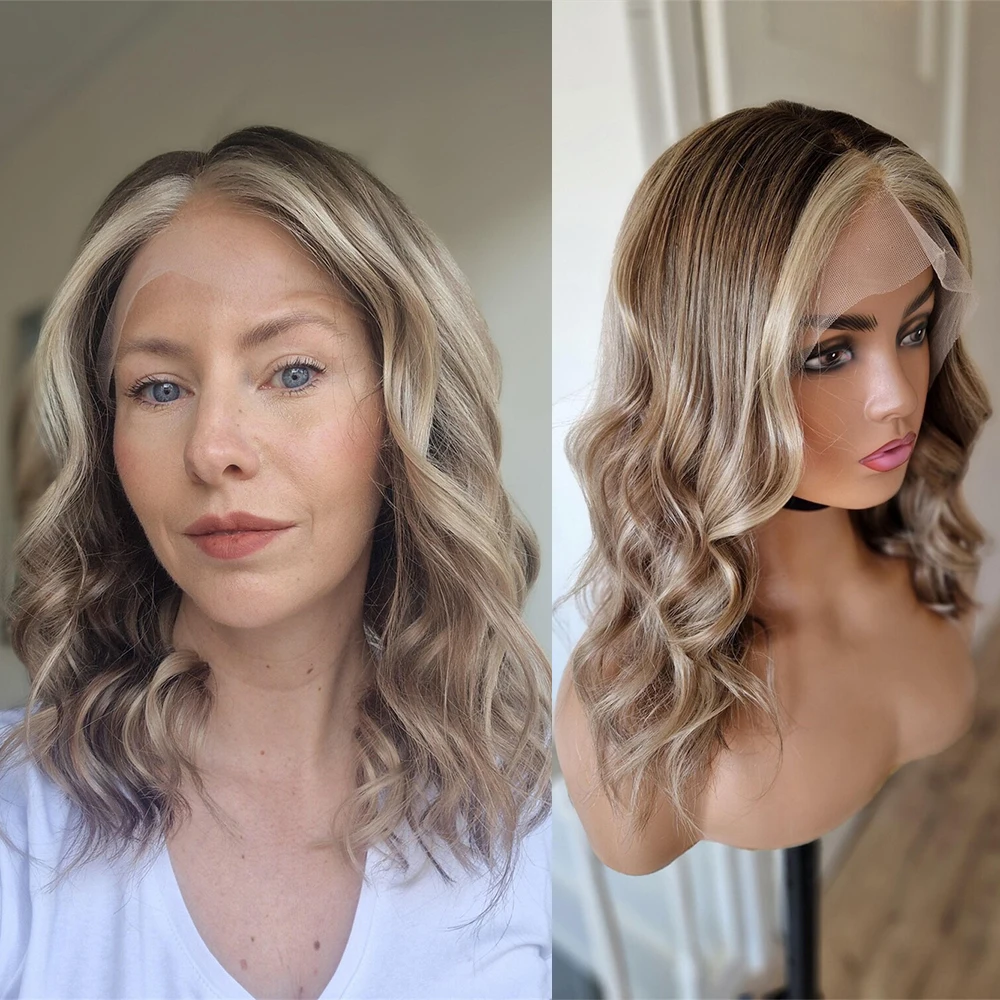 

Пепельно-коричневый детский блондинка Balayage Hair HD парик шнурка Синтетическое волокно 13x4 парик фронта шнурка Бесклеевой парик для женщин с выпадом волос Alopecia