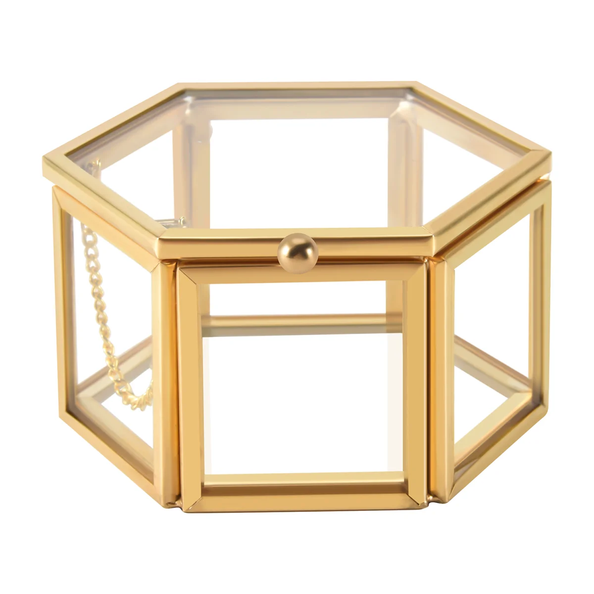 

Glass Vintage Jewelry Box Golden Geometric Jewelry Display Organizer Box Home Decorative Box for Storage (Small)