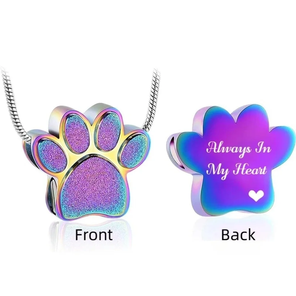 Stainless Steel Paw Print Urn Pendant Creative Mini Pet Urn Necklace Adjustable Fillable Design Ashes Cremation Keepsake
