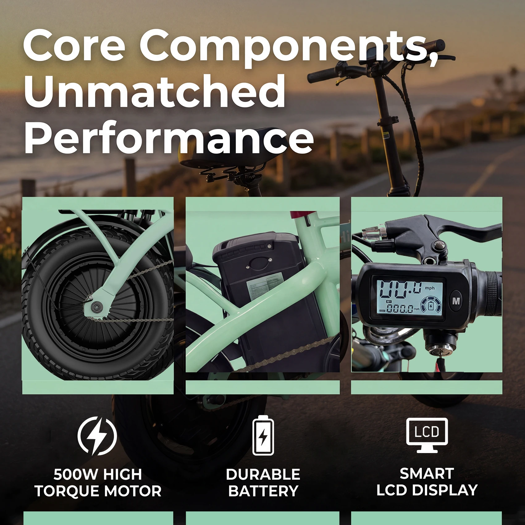 Hisent electric folding bike, 14 inches, 500W brushless motor, 48V 10AH/17.5AH battery available, different models.