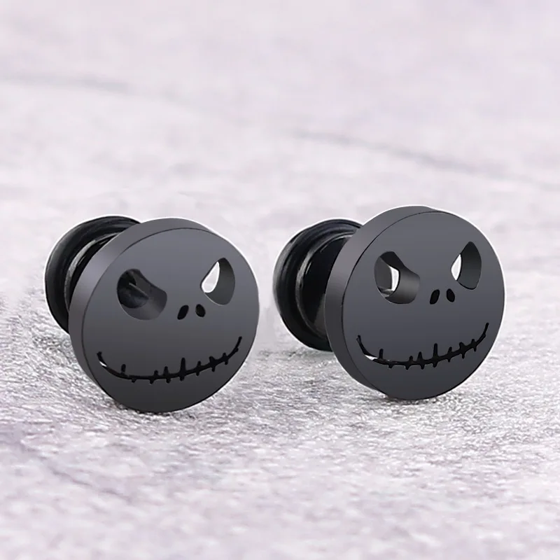 Fashion Titanium Round Cake Stud Earrings For Men Women Halloween Pumpkin Head Earings Stainless Steel Jewelry Evil Eye