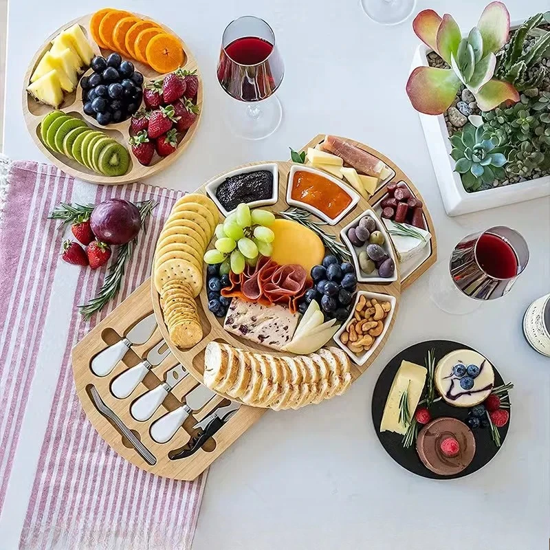 For Solid Wood Cutting Board Multi Functional Pull Out Cheese Fruit Bread Steak Chopping Block For Kitchen Household Food