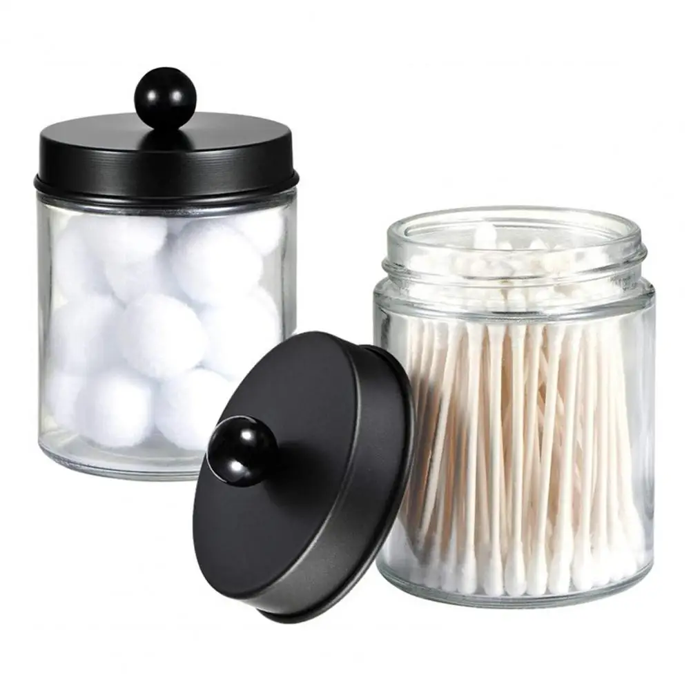 Clear Glass Dental Floss Storage Jar, Recipiente do armário do banheiro, Organizador de bancada da maquiagem, 4pcs por conjunto