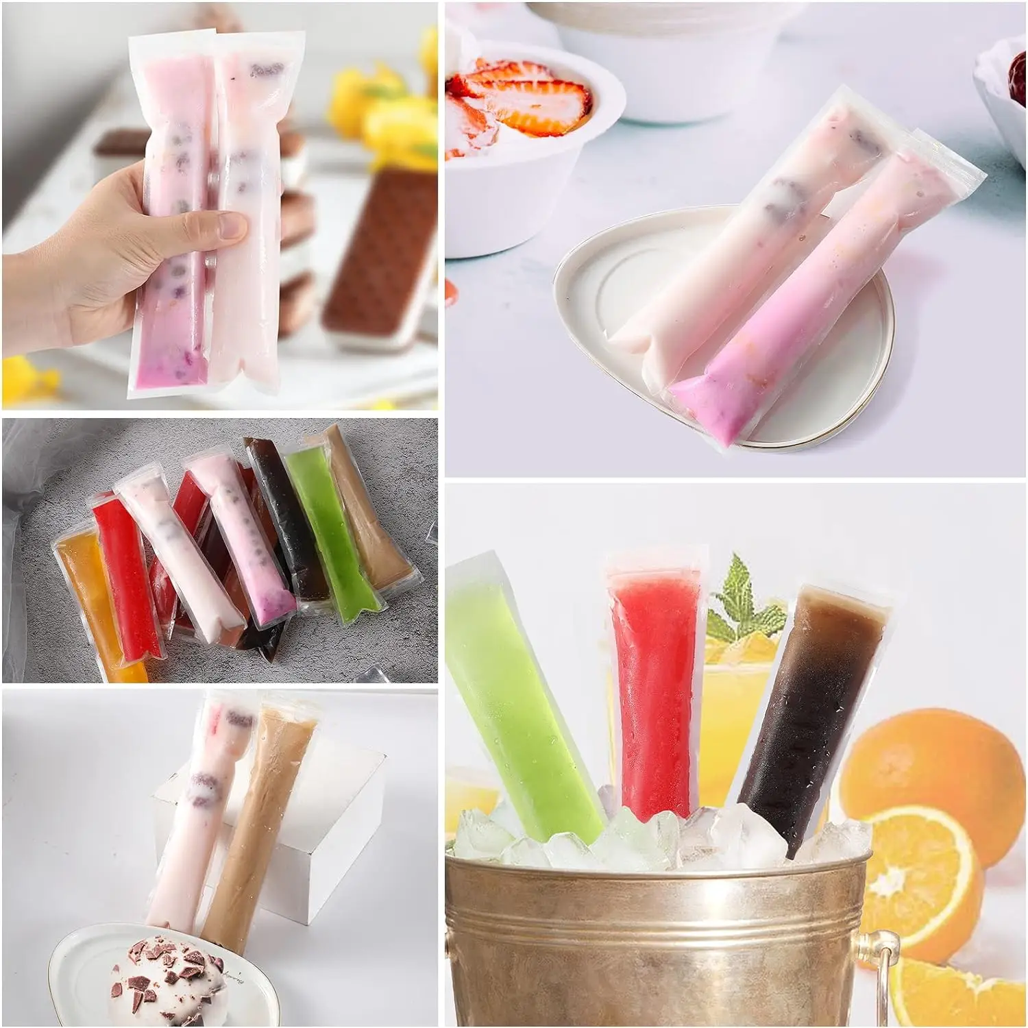 100-1000PCS Ice Bag Making Disposable Popsicle Ice Bag Home-made Ice Cream Self-sealing Bag Transparent Food Fruit Ice Bag