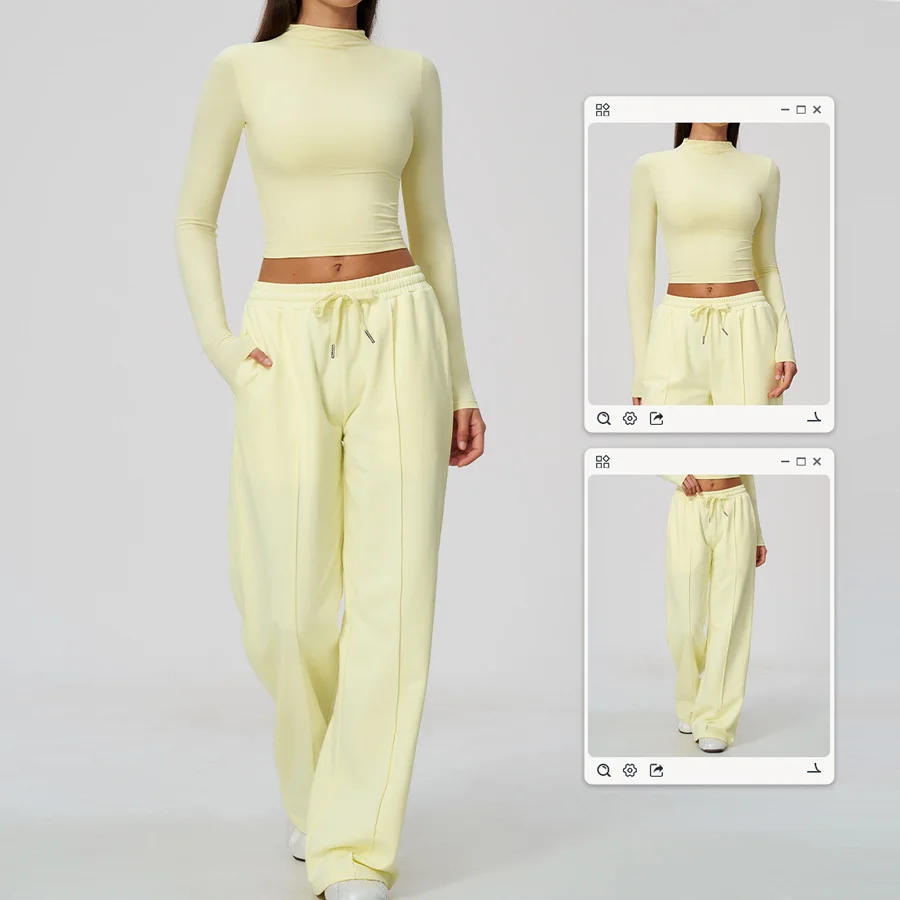 Yoga-Set 2-teilig, Sportbekleidung, Trainingsanzug, Gym-Hose, Langarm-Slim-Fit-Workout-Shirt, Damen-Fitness-Set – Detail 1