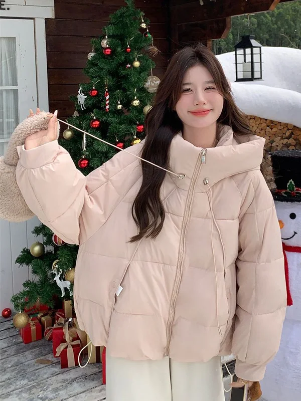 

Модная розовая хлопковая куртка с капюшоном и воротником-стойкой, женская зимняя утепленная верхняя одежда в корейском стиле, универсальный бестселлер