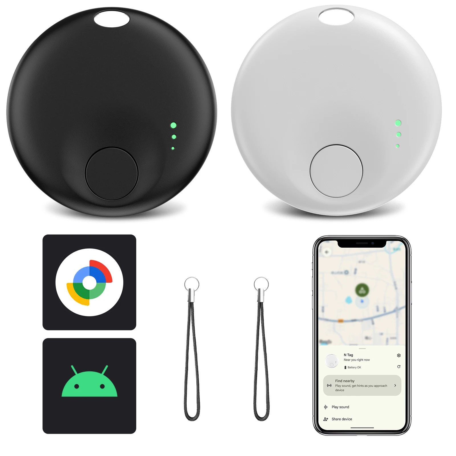 Bluetooth Tracker for Android – 1/2/4-Pack Smart Tags, Works with Google Find My Device, Locator for Keys, Wallet, Luggage