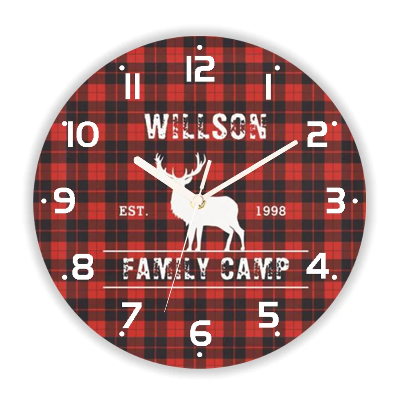 Custom Scottish Buffalo Plaid Deer Red Black Tartan Wall Clock for Farmhouse Rustic Family Big Wall Watch Home Decor Xmas Gift