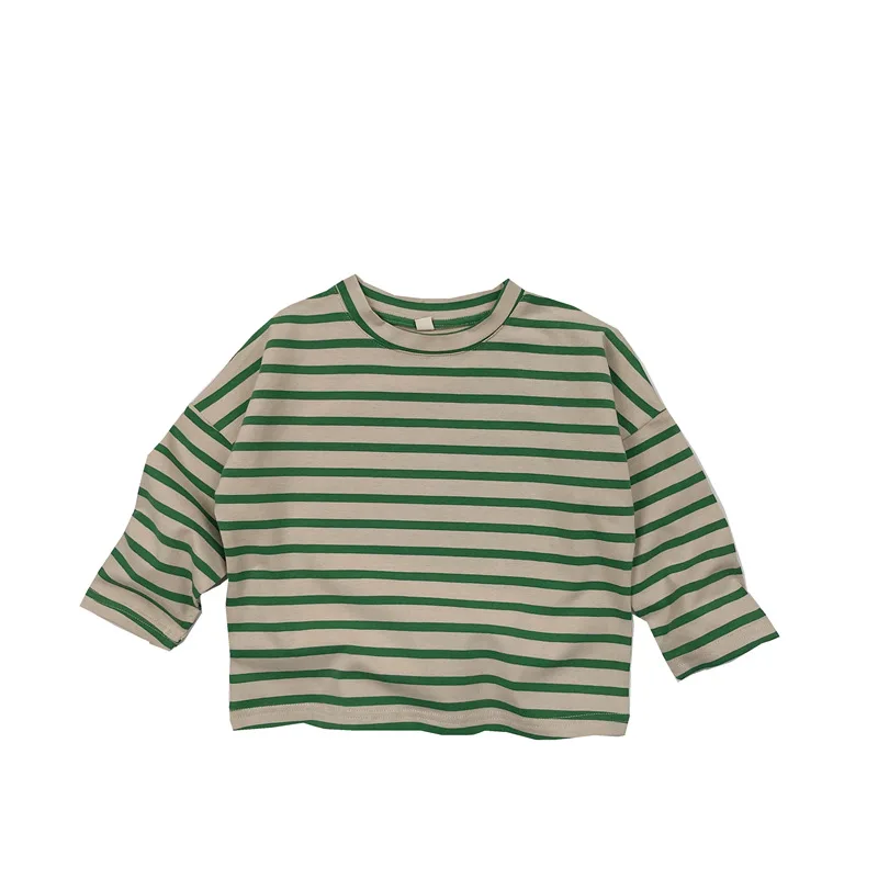 Korean Autumn Kids Boys Shirts Cotton Long Sleeve Striped Versatile Toddler Boys Tops Bottom Base Children Boys Pullovers