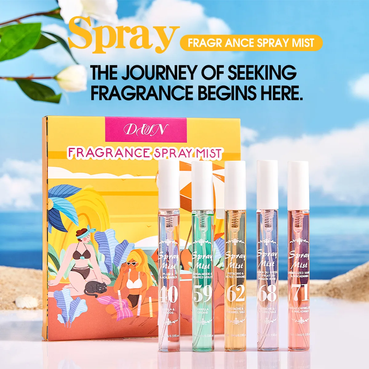 Alcohol-Free Brazilian Number Fragrance Mist Set 10ml×5Pcs - Long-Lasting Scent Body & Hair Perfume, Premium Gift for Friends