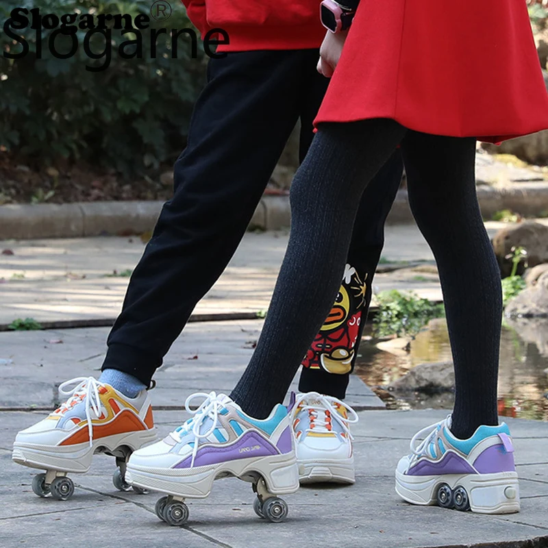 Women New Roller Skates Shoes Girls Deformation Parkour Casual Sneakers Female New Year Gifts 4 Wheels Shoes Inline Skates Shoes